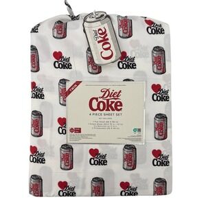 Diet‎ Coke Twin 4-Piece Sheet Set 2 Pillowcases Flat Sheet Fitted Sheet Can NEW